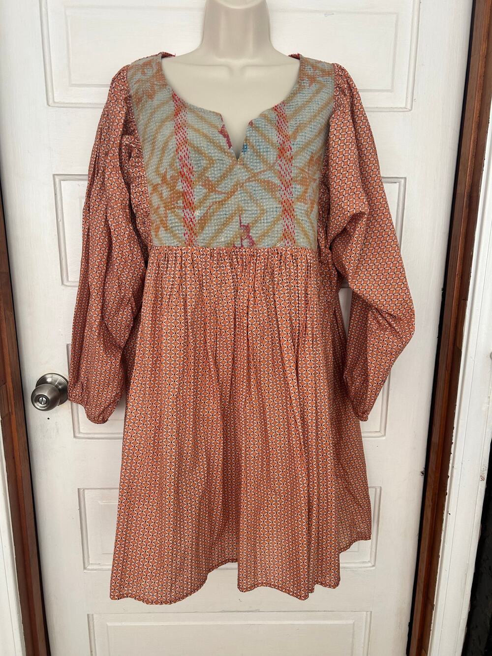 World Market Dress Boho Hippie Multicolor Floral Women's S/M 100% Cotton XC